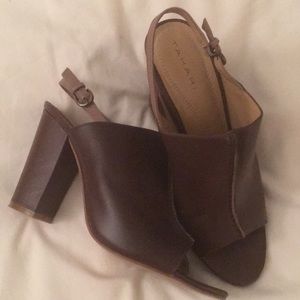 Tahari Brown chunk heel mules